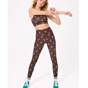 Terez DuoKnit Sports Bra & Leggings Activewear Set Mocha Butterflies Women's S